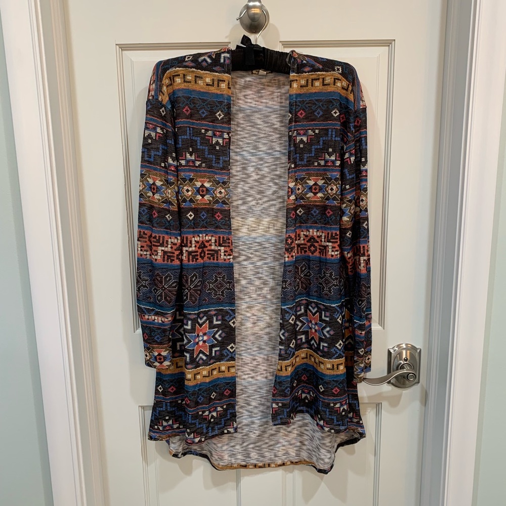 Tribal print long cardigan sweater duster